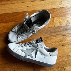 White and Silver Golden Goose Superstar Leather Sneakers